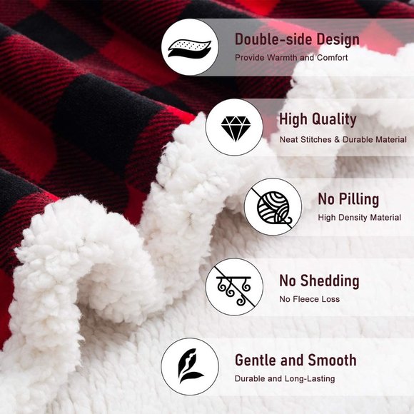New Sherpa Buffalo Plaid Christmas Throw Blanket, Fuzzy Fluffy Soft Cozy Blanket - Picture 7 of 9